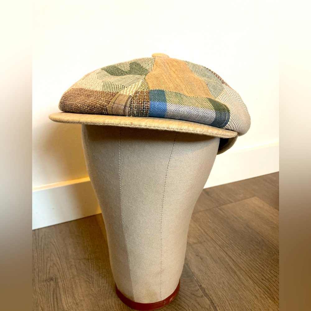 MAGILL LINEN/COTTON BLEND IVY SHAPE BEIGE MIX FLAT CAP - NWOT